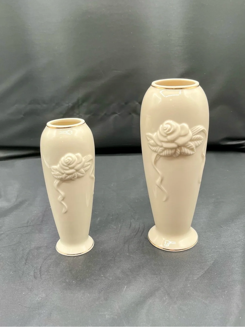 Lenox Rose blossom bud vase porcelain 24K Gold Trim ivory cream set of 2